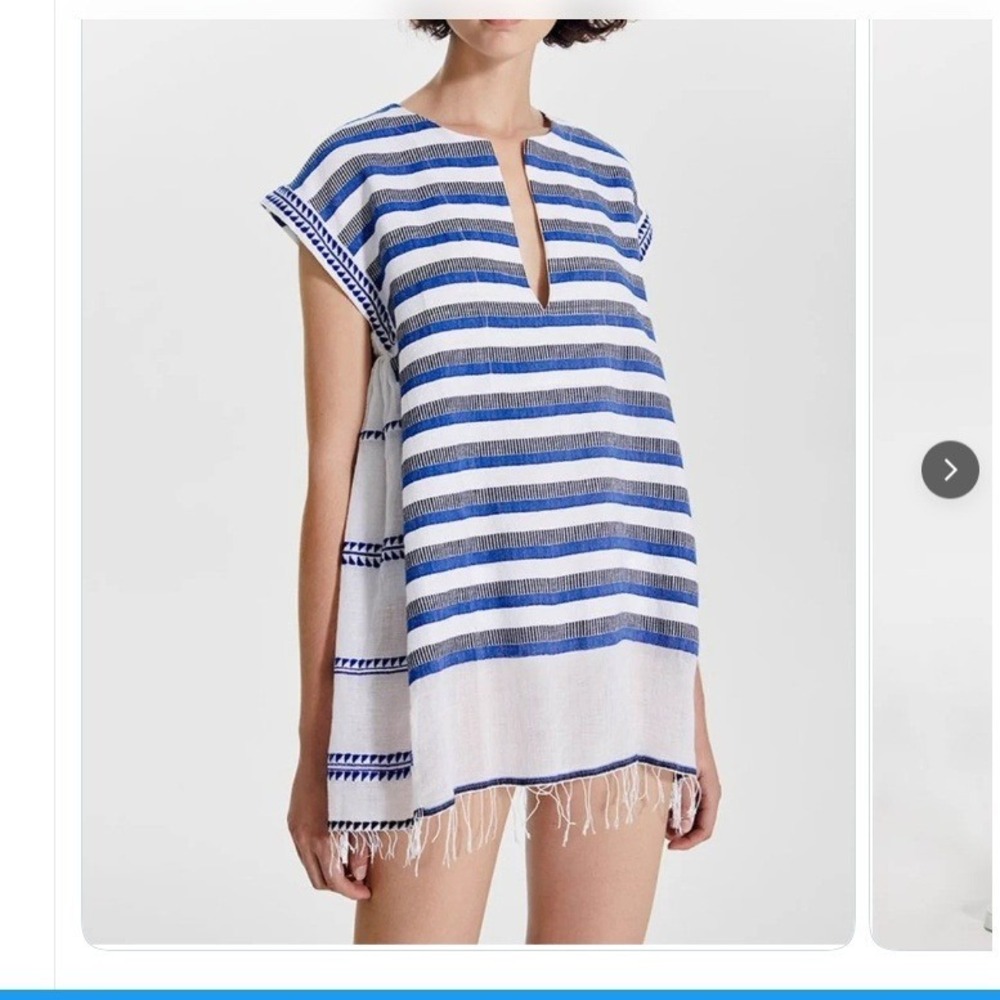 Lemlem Liya Kebede Blue White Striped Cotton Caftan Small Handwoven Boho ethical